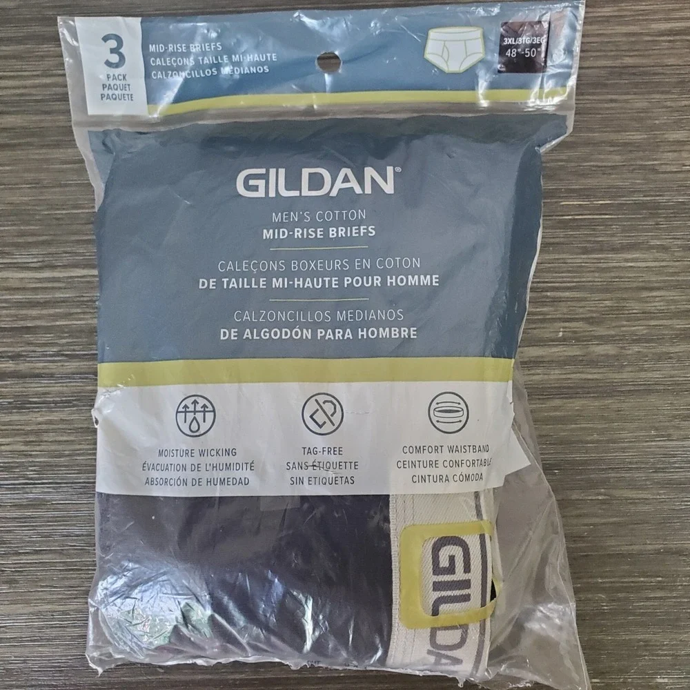 Gildan Men's Cotton Mid Rise Briefs Multi Color 3 Pack Size 3X 3XL, 46